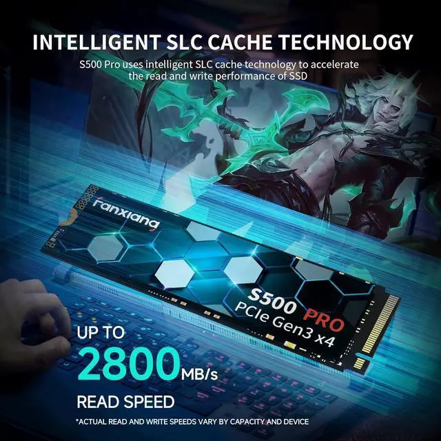 Alt view image 2 of 7 - S500 Pro 256GB NVMe SSD M.2 PCIe Gen3x4 2280 Internal Solid State Drive, SLC Cache 3D NAND TLC, Up to 3000MB/s, Compatible with Laptop and PC Desktops(Black)