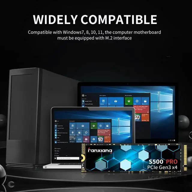 Alt view image 4 of 7 - S500 Pro 256GB NVMe SSD M.2 PCIe Gen3x4 2280 Internal Solid State Drive, SLC Cache 3D NAND TLC, Up to 3000MB/s, Compatible with Laptop and PC Desktops(Black)