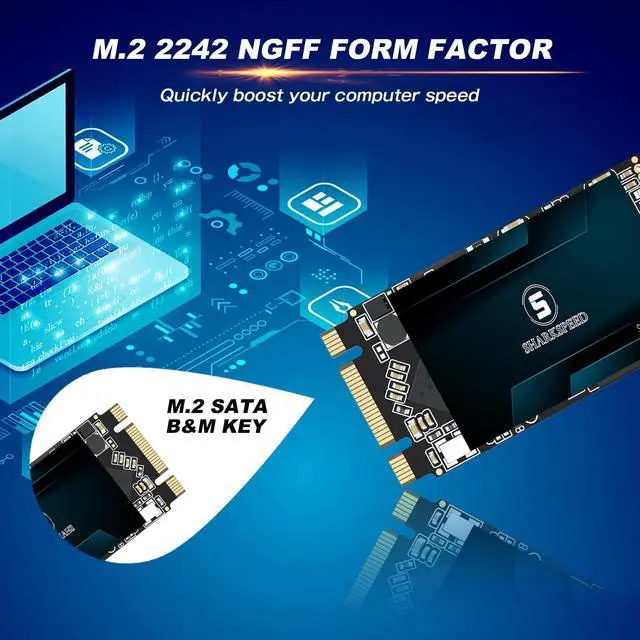 Alt view image 3 of 7 - SSD 256GB M.2 2242 NGFF 42mm B+M Key SATA 3 Internal Solid State Drive for Desktop Laptop