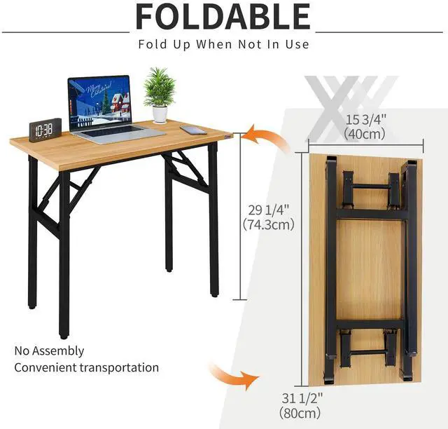 Alt view image 2 of 5 - Folding Desk Small Desk 31 1/2" No Assembly Foldable Computer Desk for Small Space/Home Office/Dormitory,Teak&Black Frame