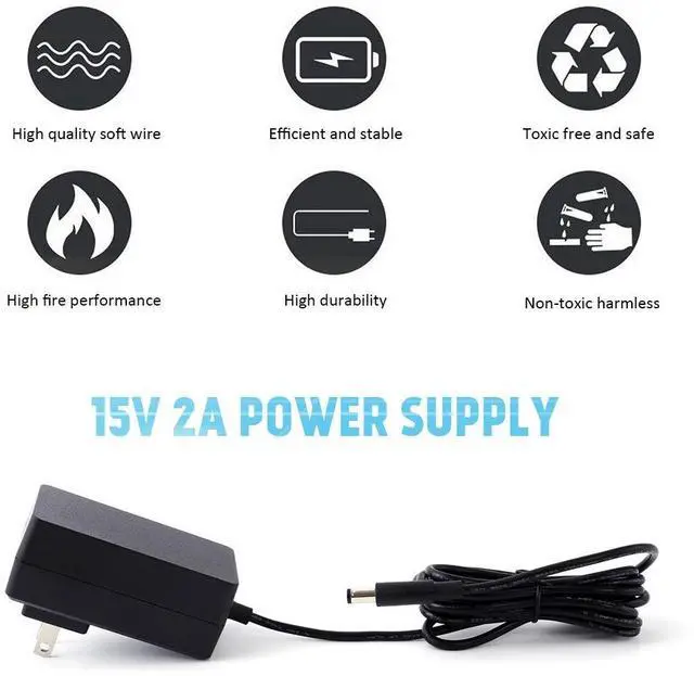 Alt view image 2 of 7 - 15V 2A Power Supply Charger (Input AC 100V-240V, Output DC 15 Volt 2 Amp 30 Watt) Adapter Switching Transformer Converter DC 5.5mm x 2.1mm / 5.5mm x 2.5mm Universal