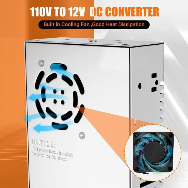Alt view image 4 of 7 - 12V Power Supply,110V to 12V DC Converter, AC to DC Converter 600W 50A, Power Supply for Diesel Heater