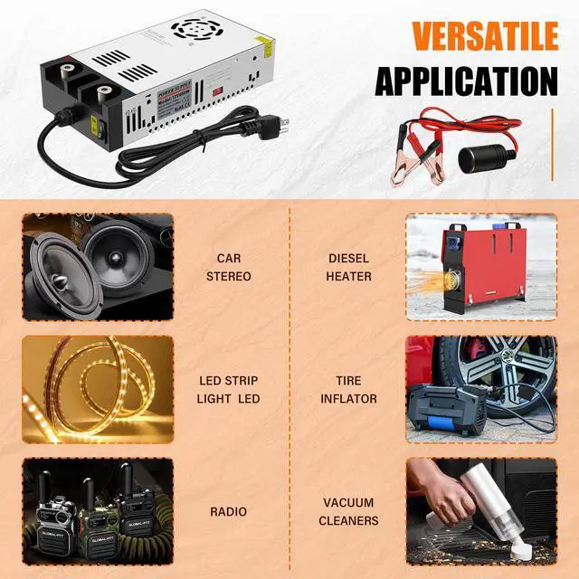 Alt view image 7 of 7 - 12V Power Supply,110V to 12V DC Converter, AC to DC Converter 600W 50A, Power Supply for Diesel Heater