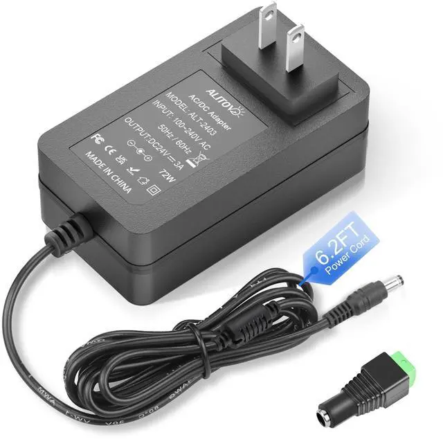 Main image of 24V 3A Power Supply 72W AC Adapter Power Cord 100-240V 50-60Hz to DC 24 Volt 3 Amp Transformer 2A 1A Converter 5.5x2.5/2.1mm DC Barrel for LED Strip Module Light, CCTV Camera System, 6.2FT