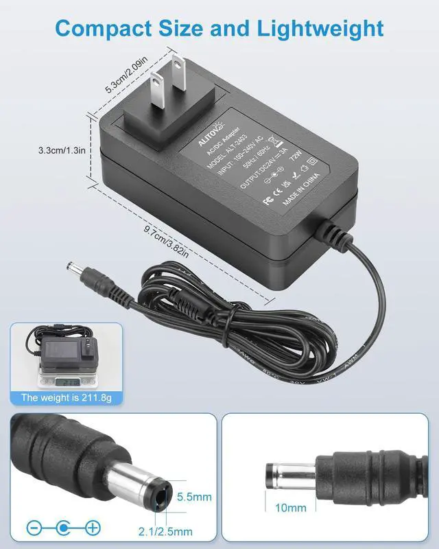 Alt view image 3 of 7 - 24V 3A Power Supply 72W AC Adapter Power Cord 100-240V 50-60Hz to DC 24 Volt 3 Amp Transformer 2A 1A Converter 5.5x2.5/2.1mm DC Barrel for LED Strip Module Light, CCTV Camera System, 6.2FT