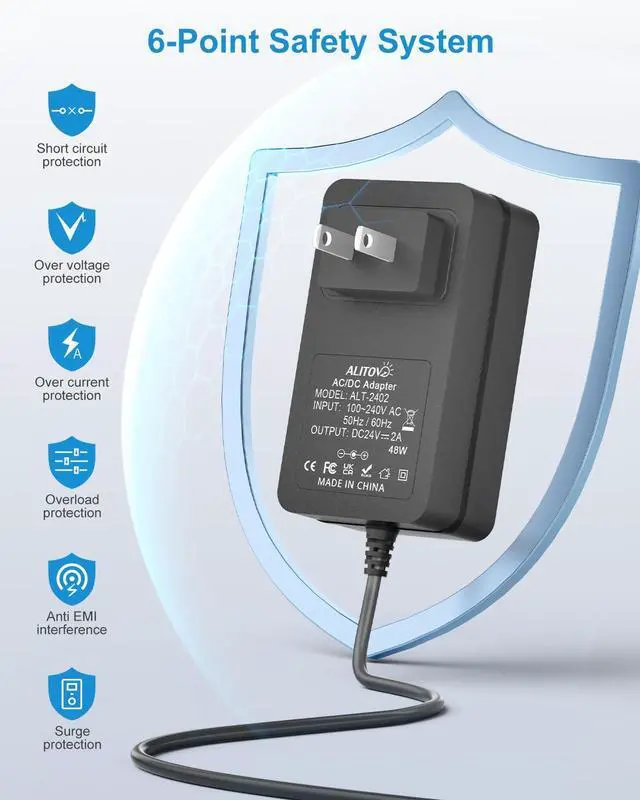 Alt view image 6 of 7 - 24 Volt Power Supply 2A 48W 24V Transformer Power Cord AC to DC Adapter 100-240V to 24V 2 Amp 1500mA 1A Converter 5.5x2.5mm for LED Strip Light CCTV Camera DC Pump, 6.2FT