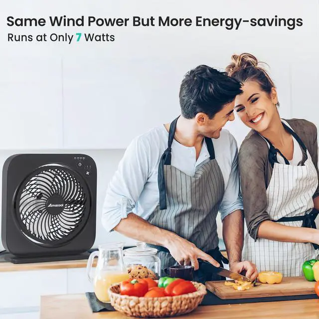 Alt view image 3 of 7 - Table Fan, 12 inch Box Fan with 3 Speeds & 8HRS Timer, 270° Pivoting Quiet Air Circulator, Desktop Fan for Bedroom Bathroom Kitchen Office, AC Adapter Included, Co-Branded with Cmyfato-Black