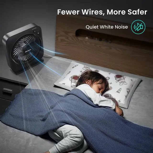 Alt view image 6 of 7 - Table Fan, 12 inch Box Fan with 3 Speeds & 8HRS Timer, 270° Pivoting Quiet Air Circulator, Desktop Fan for Bedroom Bathroom Kitchen Office, AC Adapter Included, Co-Branded with Cmyfato-Black