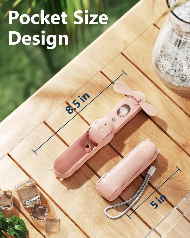 Alt view image 7 of 7 - Misting Fan Portable, Handheld Personal Mister Fans, Small Fan Rechargeable, Mini Spray Water Mist, Kids Women Portable Fans For Travel, Outdoors, Hiking, Camping Home Office (Pink)