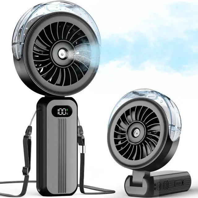 Main image of Handheld Misting Fan Portable, Powerful High Speed, Small Personal Rechargeable Cooling Mister Fan Water Spray Mist, 4000mAh Battery Operated for Travel Indoor Outdoor Hand Desk (Black)