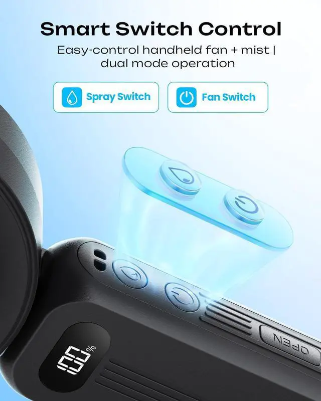 Alt view image 7 of 7 - Handheld Misting Fan Portable, Powerful High Speed, Small Personal Rechargeable Cooling Mister Fan Water Spray Mist, 4000mAh Battery Operated for Travel Indoor Outdoor Hand Desk (Black)