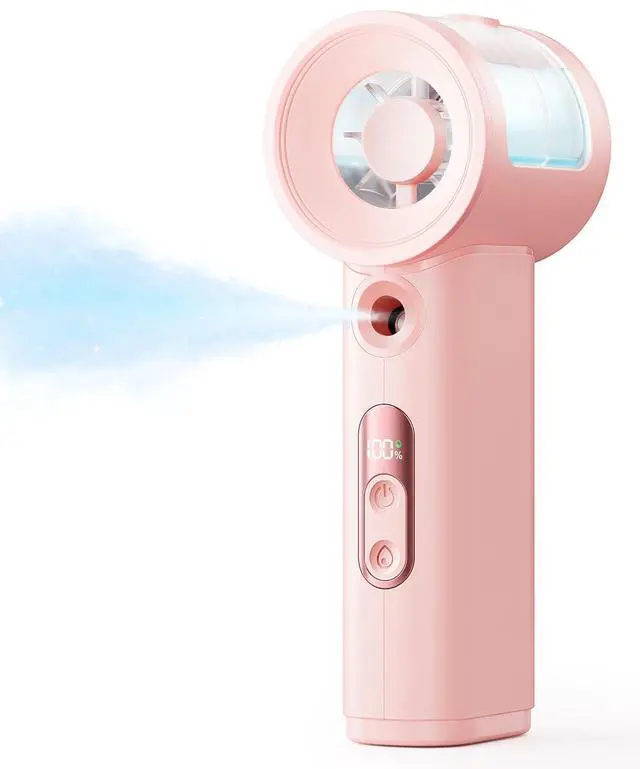 Main image of Handheld Misting Fan Portable - 5000mAh Rechargeable Battery, Powerful Turbo Personal Mister Fans, 5 Speed, Mini Water Spray Mist Hand Fan for Travel, Outdoors, Beach Vacation (Pink)