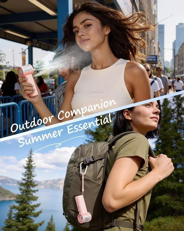 Alt view image 7 of 7 - Handheld Misting Fan Portable - 5000mAh Rechargeable Battery, Powerful Turbo Personal Mister Fans, 5 Speed, Mini Water Spray Mist Hand Fan for Travel, Outdoors, Beach Vacation (Pink)