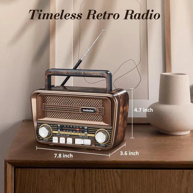 Alt view image 3 of 6 - Portable Radio AM FM, Vintage Retro Bluetooth 5.3 Speaker, Shortwave Radio Support TF Card/USB, Battery Powered, Gift for Elderly, Retro Vintage Decor for Home, Brown