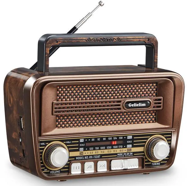 Main image of Portable Radio AM FM, Vintage Retro Bluetooth 5.3 Speaker, Shortwave Radio Support TF Card/USB, Battery Powered, Gift for Elderly, Retro Vintage Decor for Home, Brown