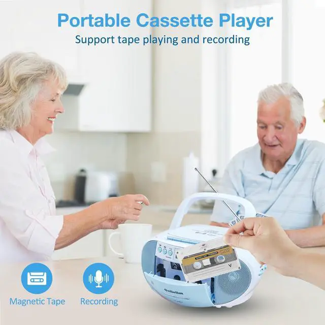 Alt view image 3 of 7 - Boombox CD and Cassette Player Combo, Boom Box Portable CD Players for Home with Bluetooth, AM FM Radio, Support Remote Control/AUX/USB/Earphone, LCD Display (Blue)