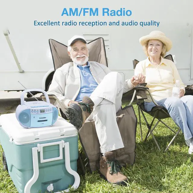 Alt view image 6 of 7 - Boombox CD and Cassette Player Combo, Boom Box Portable CD Players for Home with Bluetooth, AM FM Radio, Support Remote Control/AUX/USB/Earphone, LCD Display (Blue)