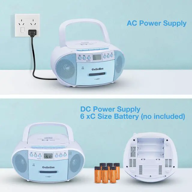 Alt view image 7 of 7 - Boombox CD and Cassette Player Combo, Boom Box Portable CD Players for Home with Bluetooth, AM FM Radio, Support Remote Control/AUX/USB/Earphone, LCD Display (Blue)