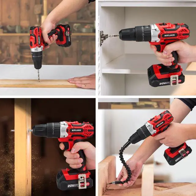 Alt view image 7 of 7 - Cordless Drill Set, 20V Power Drill Kit Electric Drills with 2 X 2.0AH Battery, 44pcs Bits, 1 Box Screws, Bubble Level, 3/8'' Chuck Power Drill, 32NM, 21+3 Position, 2 Variable Speed