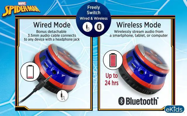 Alt view image 5 of 7 - Spiderman Wireless Bluetooth Portable Headphones with Microphone, Volume Reduced to Protect Hearing Rechargeable Battery, Adjustable Kids Headband for School Home or Travel