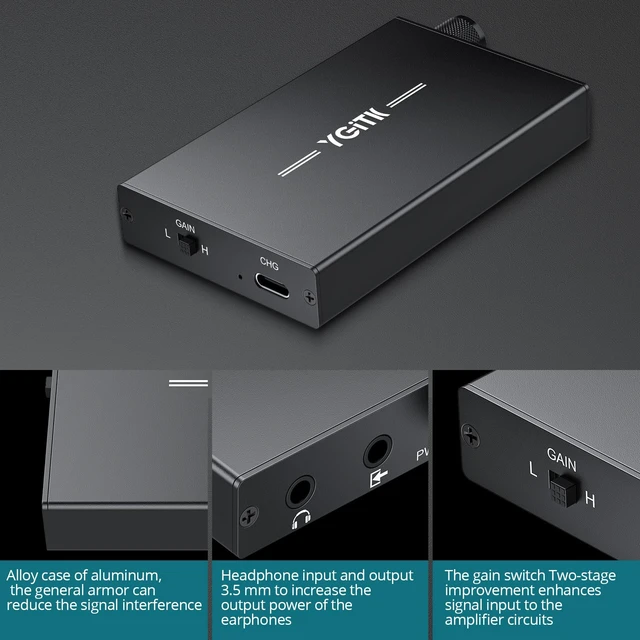 Alt view image 4 of 7 - Portable HiFi Headphone Amplifier, 16300 Rechargeable Headphone Amp Headphone Amp with 2-Stage Gain Switch, 3.5mm AUX Volume Control, Aluminum Alloy Housing Compatible with Phone, PC