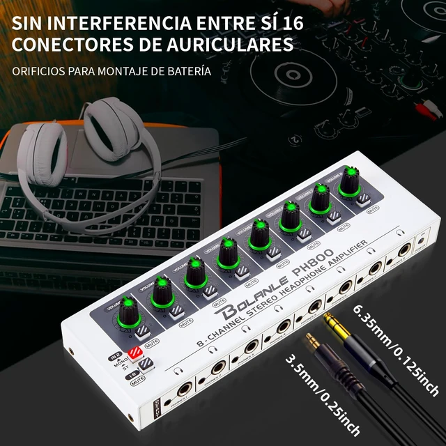 Alt view image 2 of 7 - PH800 8-Channel Headphone Amplifier 16-Output 3.5mm 6.35mm 250 Drives up to 250 Headphones for Studio, Band, Home Recording