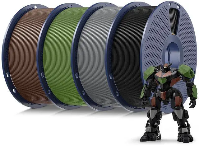 Main image of 4kg PLA 3D Printer Filament Bundle Multicolor, Neatly Wound PLA Filament 1.75mm ±0.02mm, Individually Vacuum Packed, 4kg in Total, 1kg per Spool, 4 Pack, Black+Grey+Olive Green+Coffee Brown.