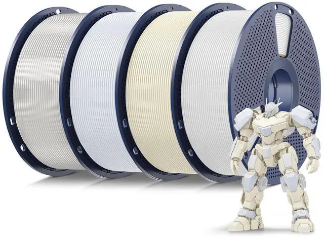 Main image of 4kg PLA 3D Printer Filament Bundle Multicolor, Neatly Wound PLA Filament 1.75mm ±0.02mm, Individually Vacuum Packed, 4kg in Total, 1kg per Spool, 4 Pack, 3 White Series and Transparent