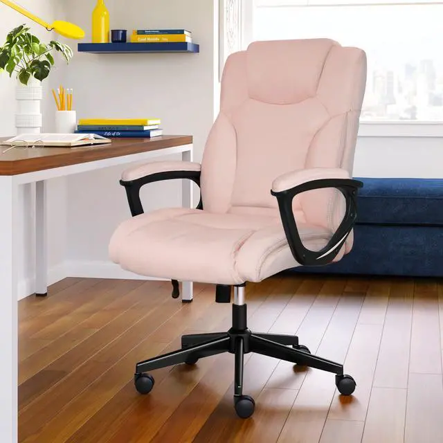 Alt view image 2 of 7 - Connor Executive Office Chair, Ergonomic Computer Chair with Layered Body Pillows, Contoured Lumbar, Adjustable Seat, Microfiber Fabric, Pink