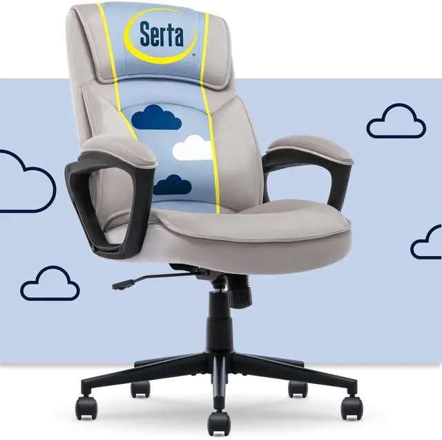 Main image of Classic Executive Office Chair, Ergonomic Mid-Back Computer DeskChair with Lumbar Support, Semi-Plush Cushion and Body Pillows, Padded Armrests, Swivel Base, Taupe Velvet Fabric