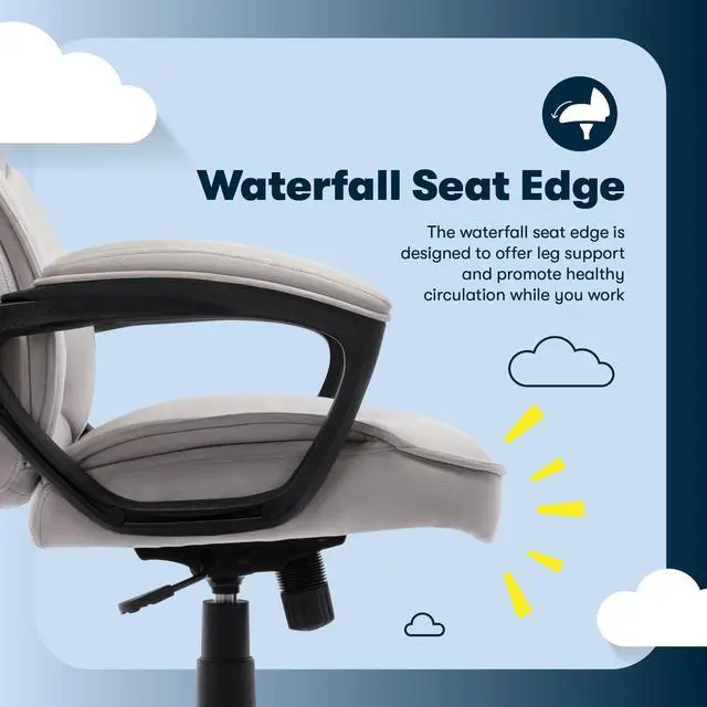 Alt view image 5 of 7 - Classic Executive Office Chair, Ergonomic Mid-Back Computer DeskChair with Lumbar Support, Semi-Plush Cushion and Body Pillows, Padded Armrests, Swivel Base, Taupe Velvet Fabric