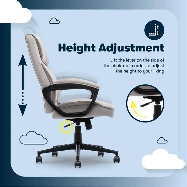 Alt view image 6 of 7 - Classic Executive Office Chair, Ergonomic Mid-Back Computer DeskChair with Lumbar Support, Semi-Plush Cushion and Body Pillows, Padded Armrests, Swivel Base, Taupe Velvet Fabric