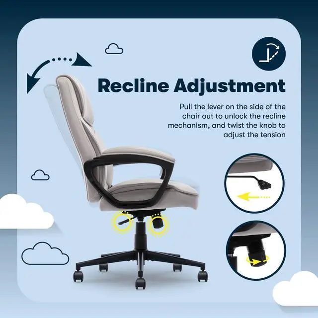 Alt view image 7 of 7 - Classic Executive Office Chair, Ergonomic Mid-Back Computer DeskChair with Lumbar Support, Semi-Plush Cushion and Body Pillows, Padded Armrests, Swivel Base, Taupe Velvet Fabric