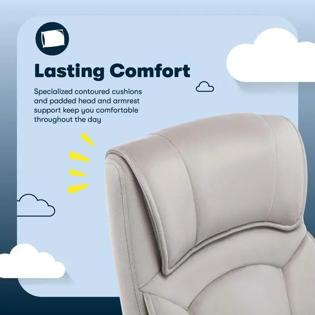 Alt view image 4 of 7 - Classic Executive Office Chair, Ergonomic Mid-Back Computer DeskChair with Lumbar Support, Semi-Plush Cushion and Body Pillows, Padded Armrests, Swivel Base, Taupe Velvet Fabric