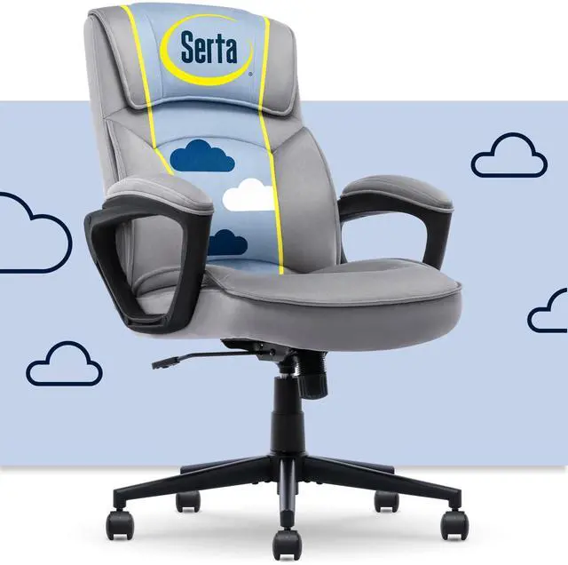 Main image of Classic Executive Office Chair, Ergonomic Mid-Back Computer DeskChair with Lumbar Support, Semi-Plush Cushion and Body Pillows, Padded Armrests, Swivel Base, Gray Velvet Fabric