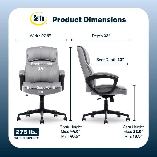 Alt view image 2 of 7 - Classic Executive Office Chair, Ergonomic Mid-Back Computer DeskChair with Lumbar Support, Semi-Plush Cushion and Body Pillows, Padded Armrests, Swivel Base, Gray Velvet Fabric