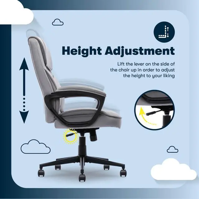 Alt view image 6 of 7 - Classic Executive Office Chair, Ergonomic Mid-Back Computer DeskChair with Lumbar Support, Semi-Plush Cushion and Body Pillows, Padded Armrests, Swivel Base, Gray Velvet Fabric
