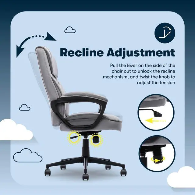 Alt view image 7 of 7 - Classic Executive Office Chair, Ergonomic Mid-Back Computer DeskChair with Lumbar Support, Semi-Plush Cushion and Body Pillows, Padded Armrests, Swivel Base, Gray Velvet Fabric