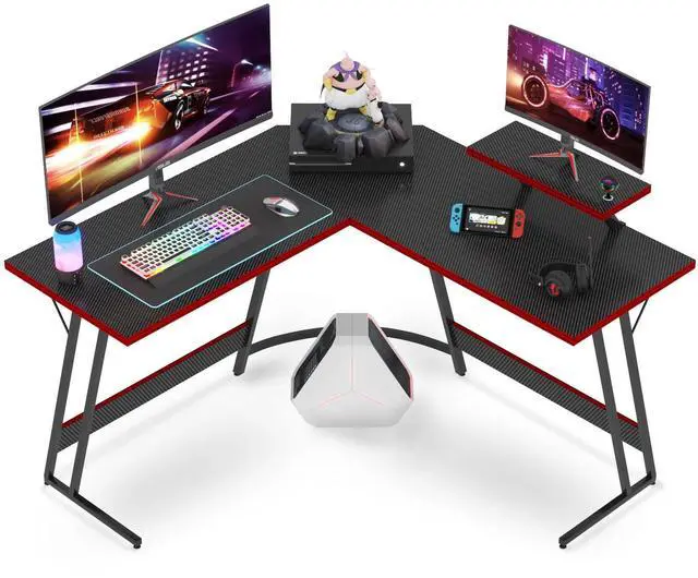 Main image of L Shaped Gaming Desk, Corner Desk with Monitor Stand, Computer PC Table for Home Office Writing Studying Working, Space-Saving, Easy Assemble (Black, 47'')