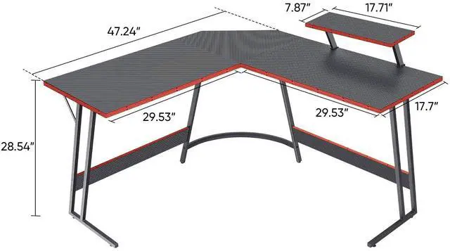 Alt view image 7 of 7 - L Shaped Gaming Desk, Corner Desk with Monitor Stand, Computer PC Table for Home Office Writing Studying Working, Space-Saving, Easy Assemble (Black, 47'')