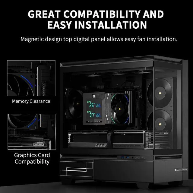 Alt view image 3 of 7 - Phantom Spirit 120 Digital EVO CPU Air Cooler,7 Heat Pipes CPU Cooling,Double Tower Cooling,Support for AM4/AM5/Intel lga1700/115X/1200/1851,Magnetic Attraction-Digital Screen Top Cover