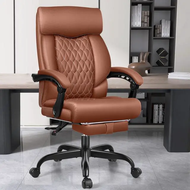 Main image of Office Chair, Big and Tall Office Desk Chair, Reclining Office Chair with Footrest Home Office Desk Chairs, High Back Ergonomic with Lumbar Support, Executive Leather