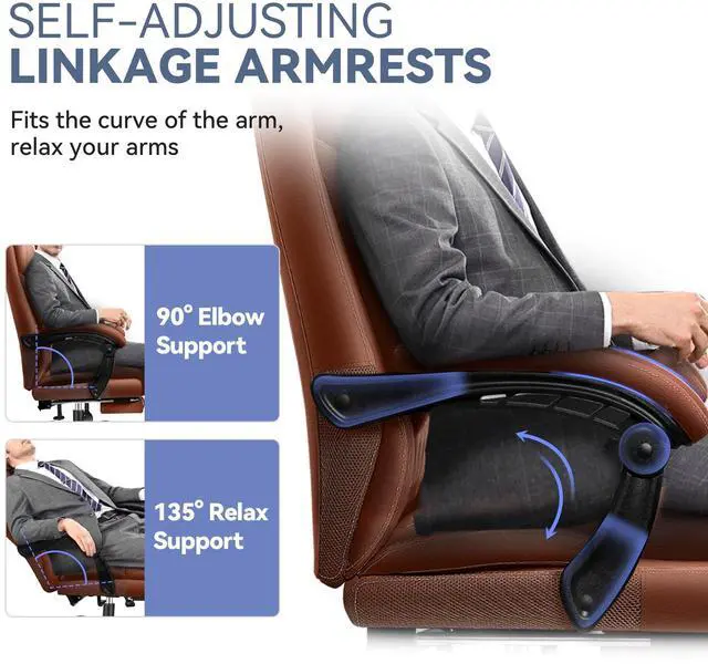 Alt view image 3 of 7 - Office Chair, Big and Tall Office Desk Chair, Reclining Office Chair with Footrest Home Office Desk Chairs, High Back Ergonomic with Lumbar Support, Executive Leather