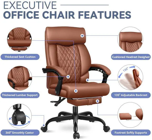 Alt view image 4 of 7 - Office Chair, Big and Tall Office Desk Chair, Reclining Office Chair with Footrest Home Office Desk Chairs, High Back Ergonomic with Lumbar Support, Executive Leather