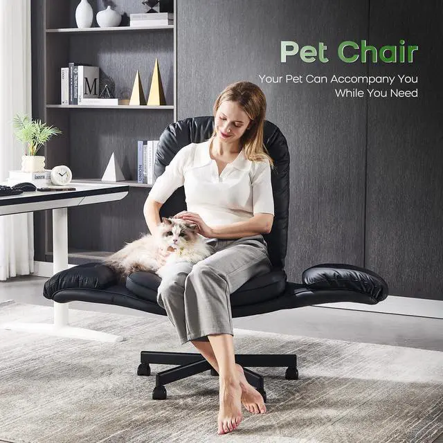 Alt view image 5 of 7 - Criss Cross Chair with Armrests & Wheels for Cross-Legged Sitting, Comfortable Adjustable Swivel Office Desk Chair PU Leather Vanity Chair for Home, Makeup and Bedroom (Black)