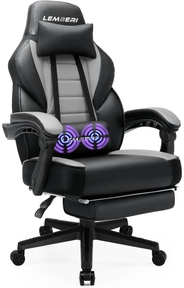 Main image of Gaming Chair with Footrest, Ergonomic Video Game Chair for Adults, Big and Tall Chair 400lb Weight Capacity, Racing Style Computer Gamer Chair with Headrest and Lumbar Support, PU Leather