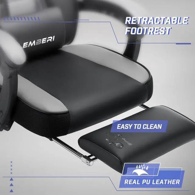 Alt view image 7 of 7 - Gaming Chair with Footrest, Ergonomic Video Game Chair for Adults, Big and Tall Chair 400lb Weight Capacity, Racing Style Computer Gamer Chair with Headrest and Lumbar Support, PU Leather