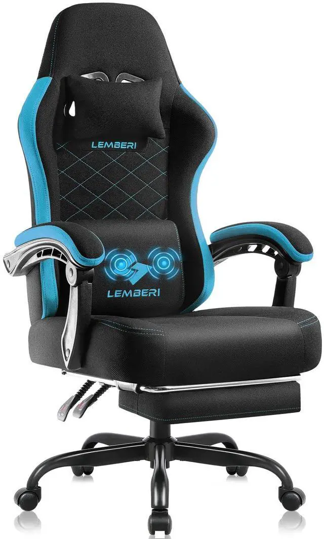 Main image of Gaming Chair, Fabric Big and Tall Video Game Chairs with Footrest, Massage Lumbar Support, Racing Style Ergonomic Computer Gamer Chair with Adjustable Headrest (Blue)