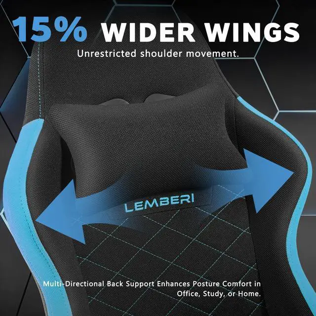 Alt view image 4 of 7 - Gaming Chair, Fabric Big and Tall Video Game Chairs with Footrest, Massage Lumbar Support, Racing Style Ergonomic Computer Gamer Chair with Adjustable Headrest (Blue)