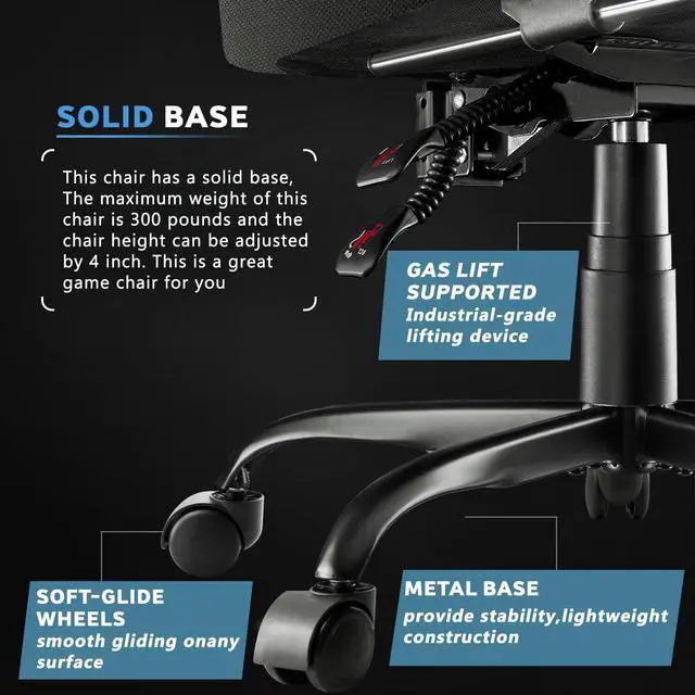 Alt view image 6 of 7 - Gaming Chair, Fabric Big and Tall Video Game Chairs with Footrest, Massage Lumbar Support, Racing Style Ergonomic Computer Gamer Chair with Adjustable Headrest (Blue)
